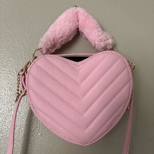 Claire's Pink Heart-Shaped Bag with Plush Handle